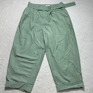 Maeve Anthropologie Belted Wide Leg Cropped Pants Trousers Sage Green Women Sz 8